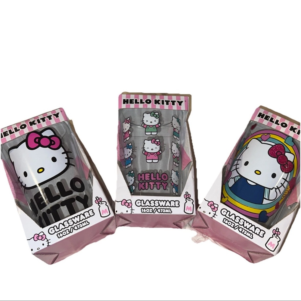 Lot Of 3 Diff 16 Oz Glassware Hello Kitty NIB